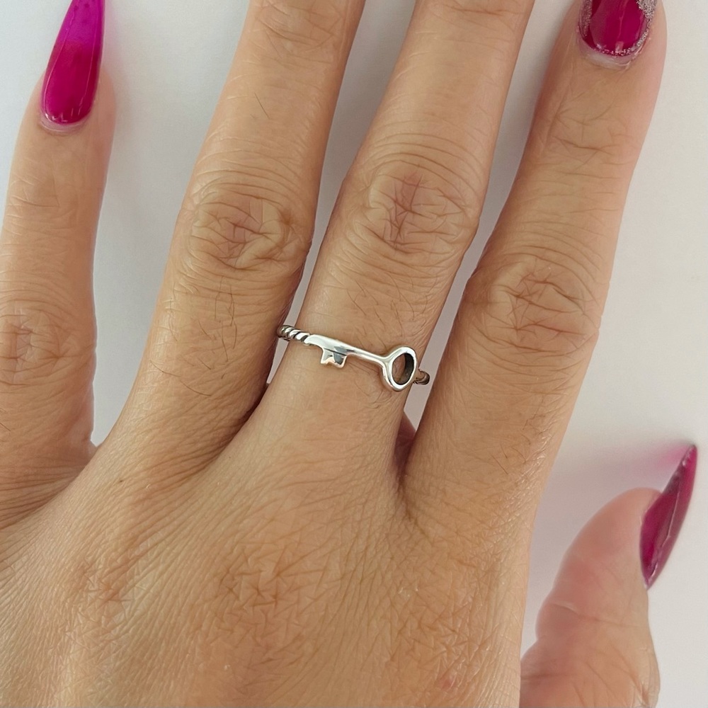 Sterling silver key ring with twist band, key ring, silver key ring, dainty ring - Picture 1 of 8